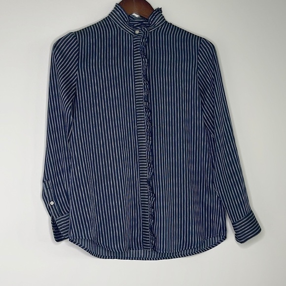Banana Republic Tops - Banana Republic Navy and White Button Down with Ruffle Detail XS